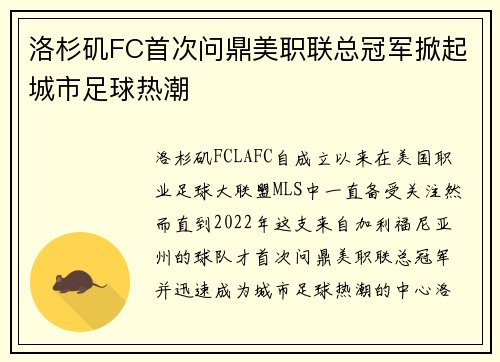 洛杉矶FC首次问鼎美职联总冠军掀起城市足球热潮