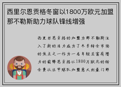 西里尔恩贡格冬窗以1800万欧元加盟那不勒斯助力球队锋线增强 西里尔恩贡格冬窗以1800万欧元加盟那不勒斯助力球队锋线增强